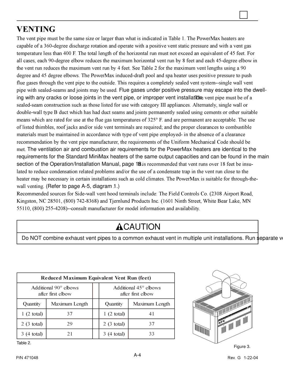 Pentair 100 installation manual Venting 