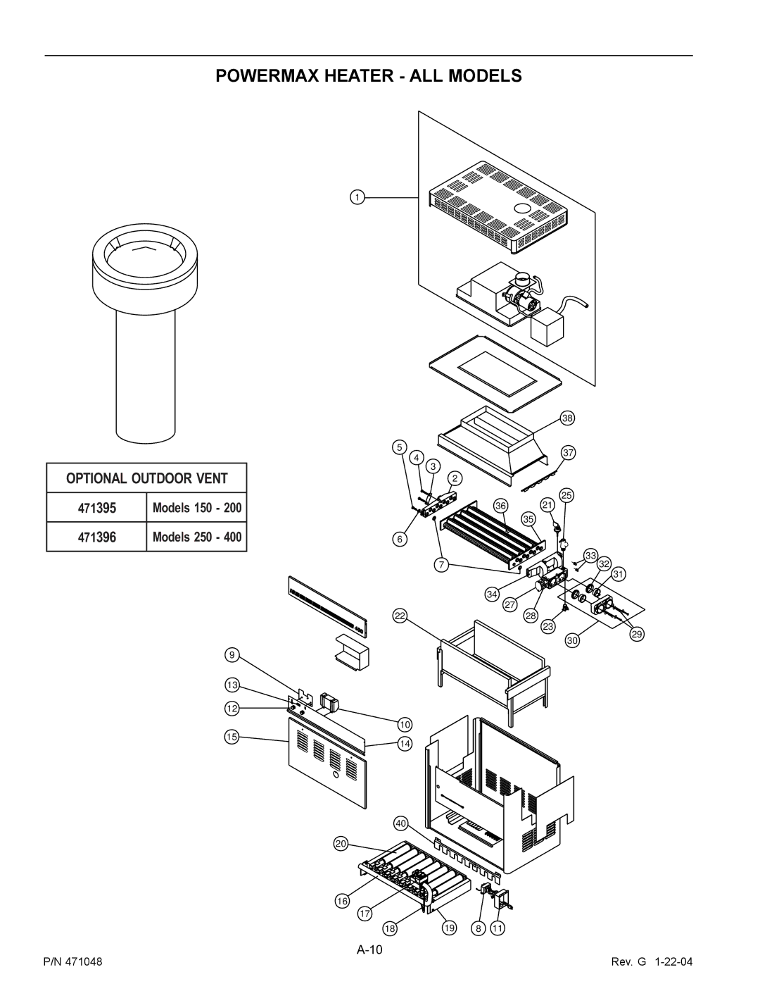 Pentair 100 installation manual Powermax Heater ALL Models 