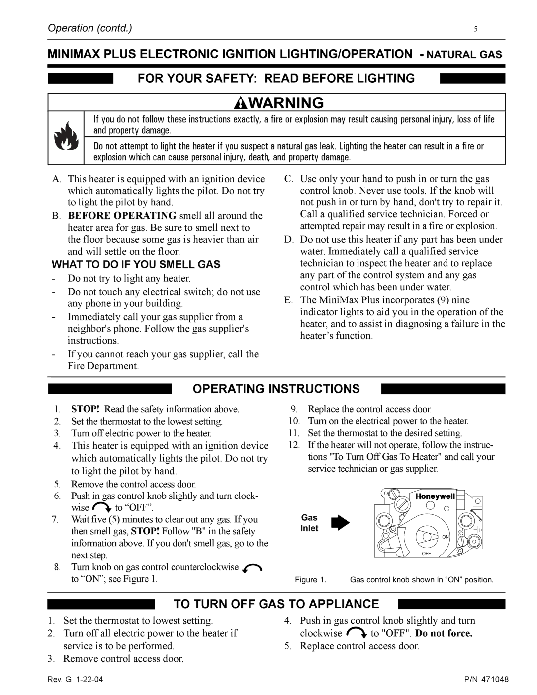 Pentair 100 installation manual For Your Safety Read Before Lighting, Operating Instructions, To Turn OFF GAS to Appliance 