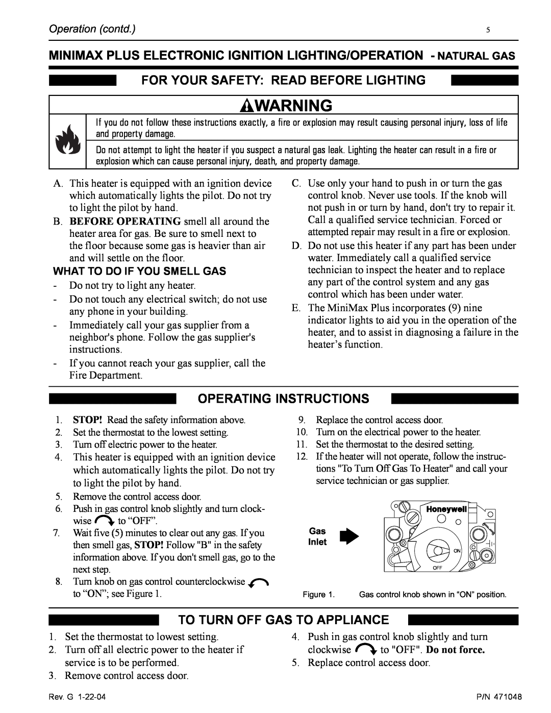 Pentair 100 installation manual For Your Safety Read Before Lighting, Operating Instructions, To Turn Off Gas To Appliance 