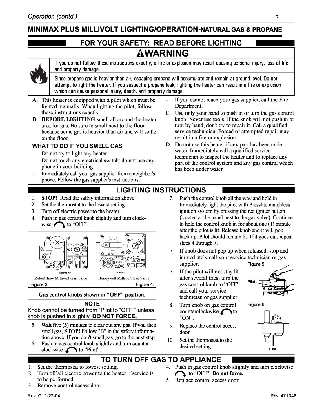Pentair 100 Lighting Instructions, For Your Safety Read Before Lighting, To Turn Off Gas To Appliance, Operation contd 
