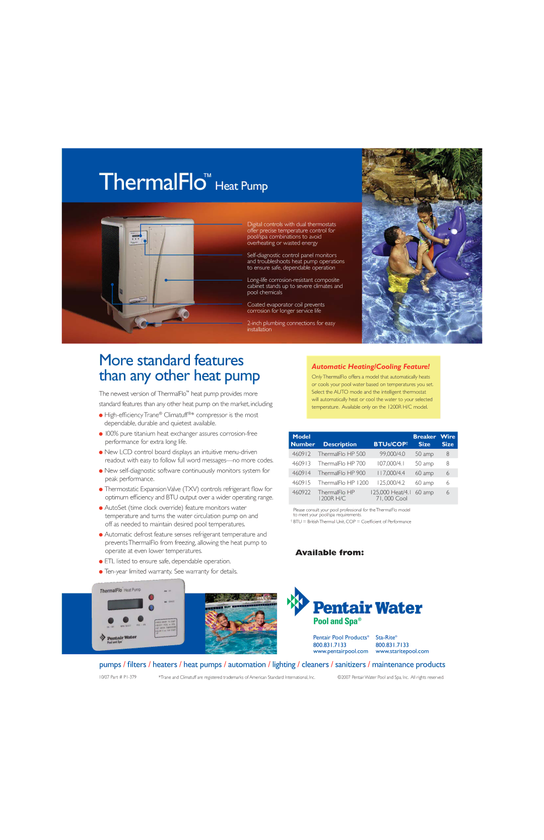 Pentair 1200R H/C manual ThermalFlo Heat Pump, Available from 