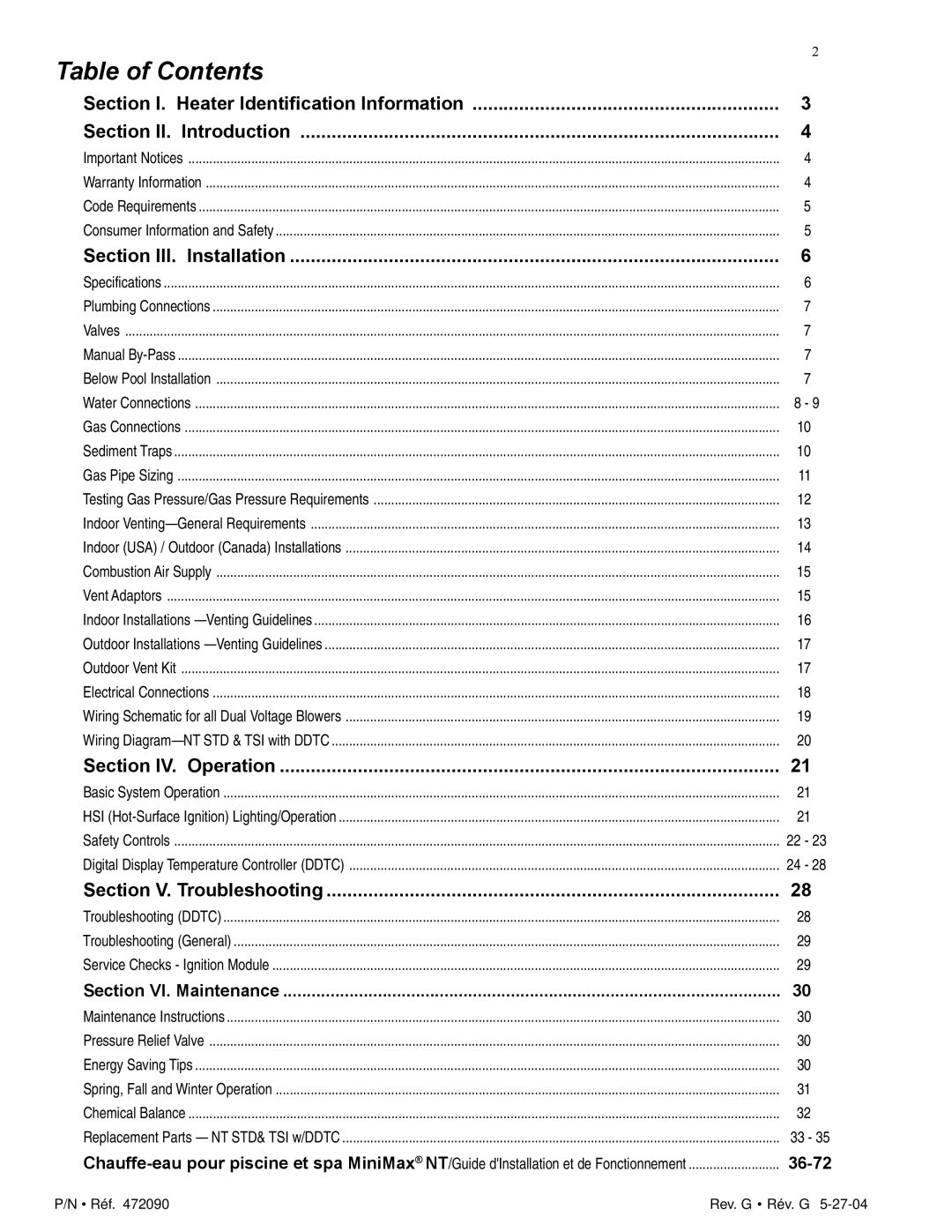 Pentair 200 installation manual Table of Contents 