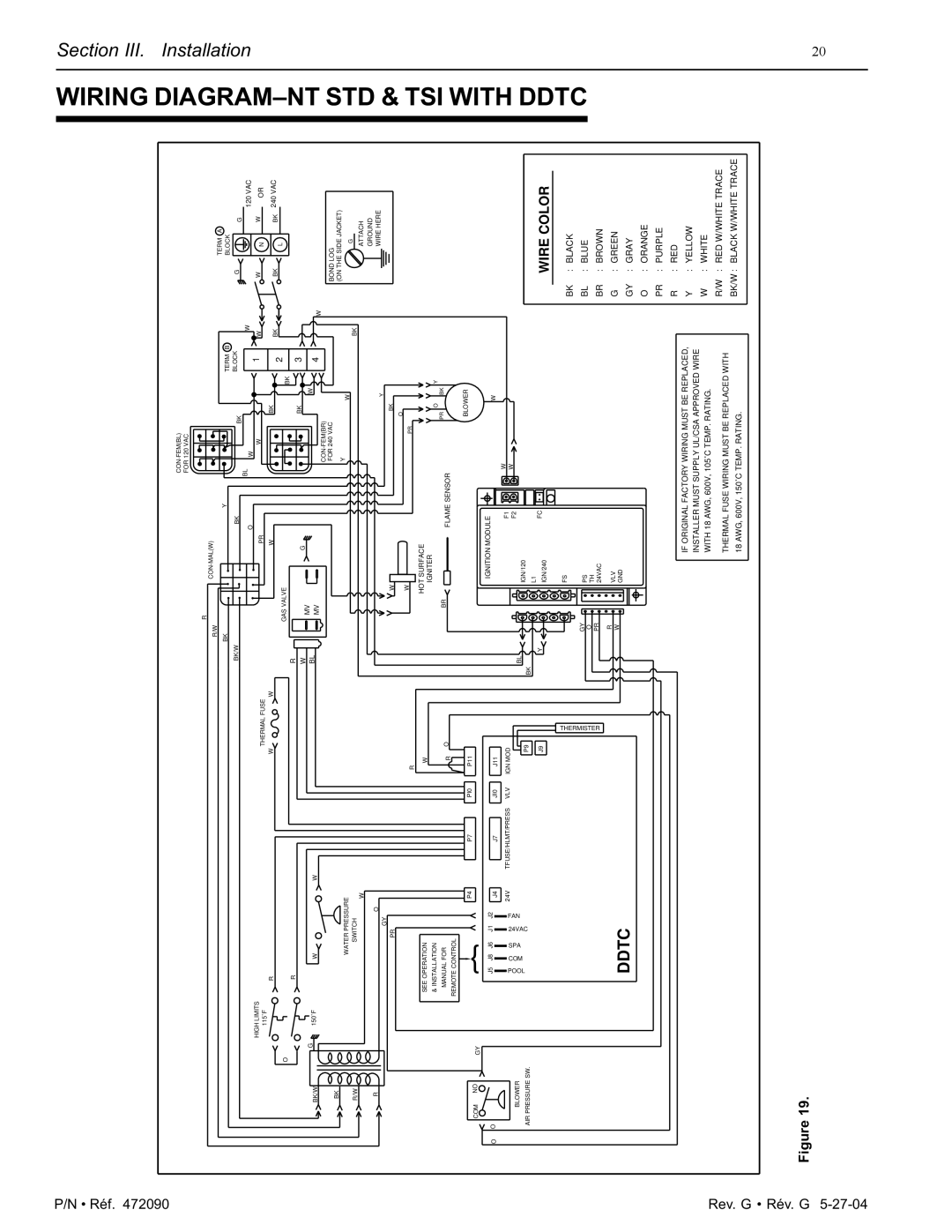 Pentair 200 installation manual Wiring DIAGRAM-NT STD & TSI with Ddtc, MiniMax NT TSI/DDTC Wiring Diagram 