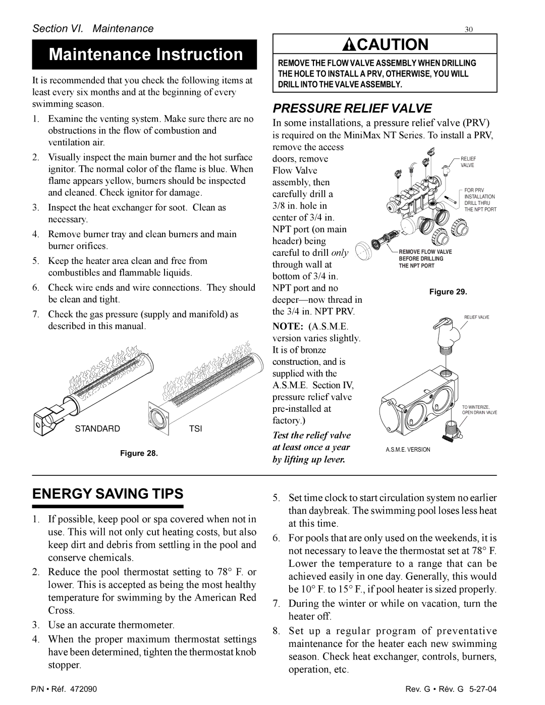 Pentair 200 installation manual Maintenance Instruction, Energy Saving Tips 