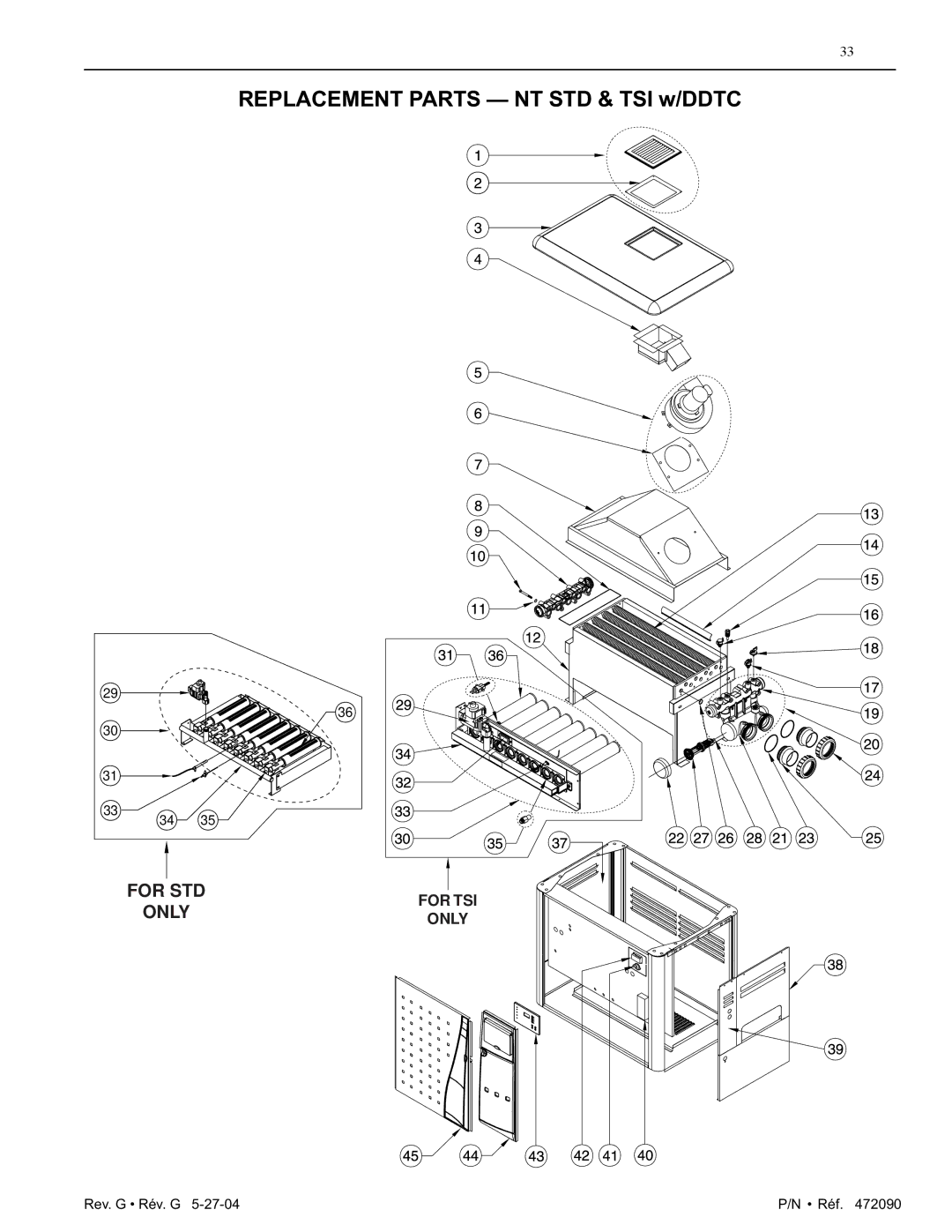 Pentair 200 installation manual Replacement Parts NT STD & TSI w/DDTC 