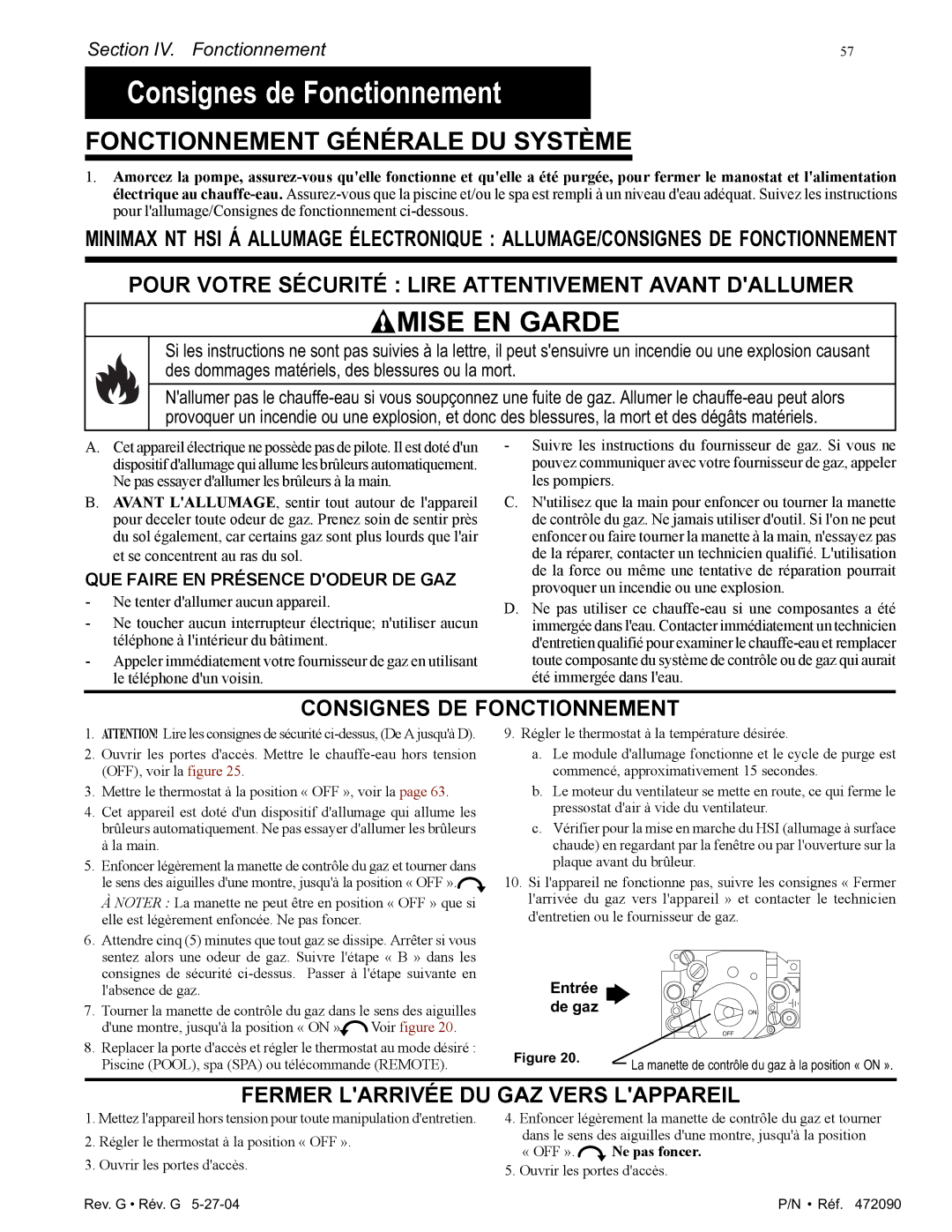 Pentair 200 installation manual Consignes de Fonctionnement, Fonctionnement Générale DU Système 