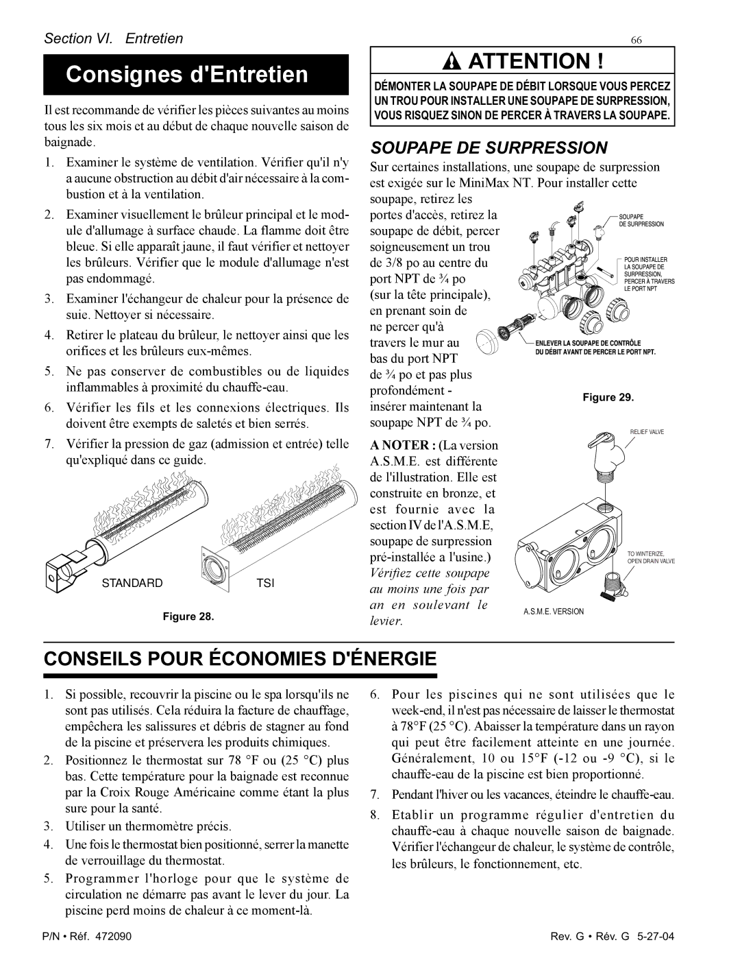 Pentair 200 installation manual Conseils Pour Économies Dénergie, Soupape DE Surpression 