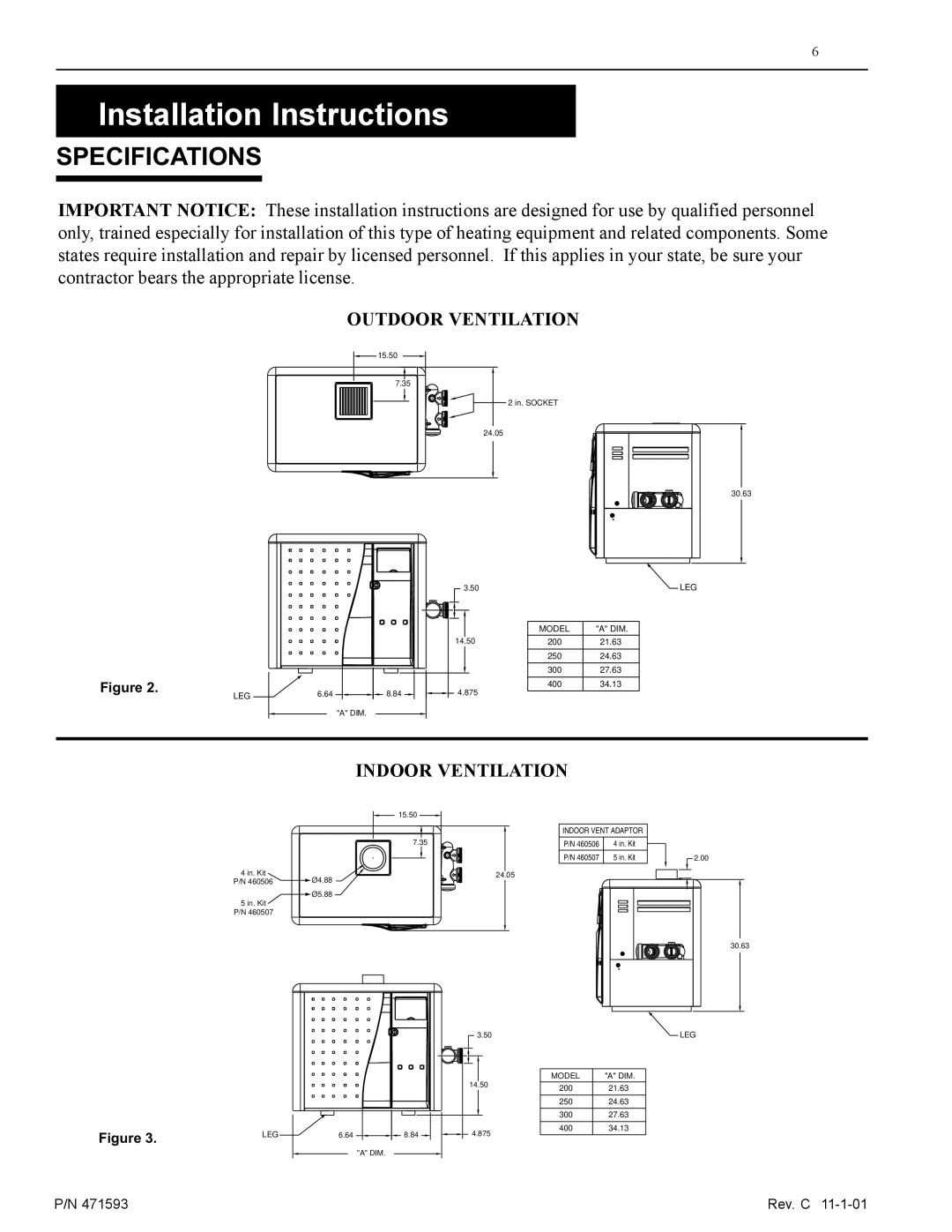 Pentair 250, 300 installation manual Installation Instructions, Specifications 