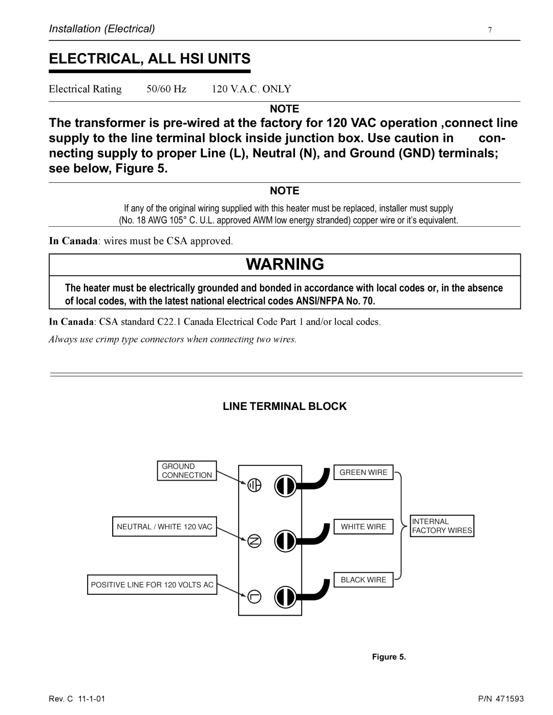 Pentair 300, 250 installation manual ELECTRICAL, ALL HSI Units, Installation Electrical 