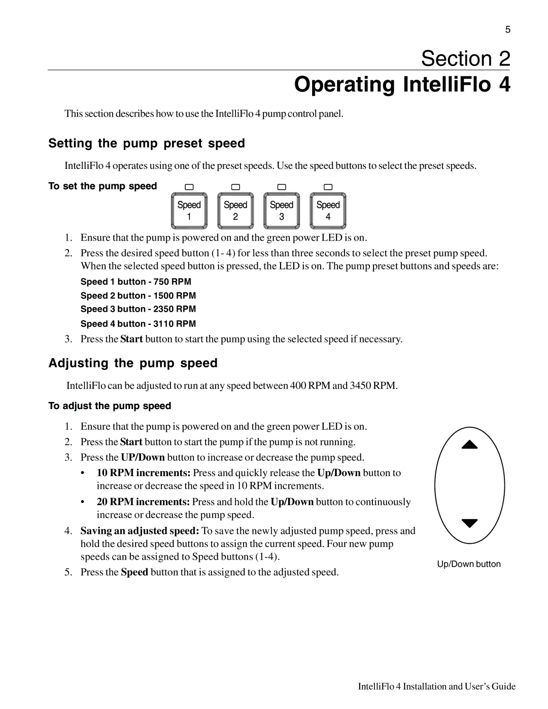 Pentair 4/100, 4/160 important safety instructions Setting the pump preset speed, Adjusting the pump speed 