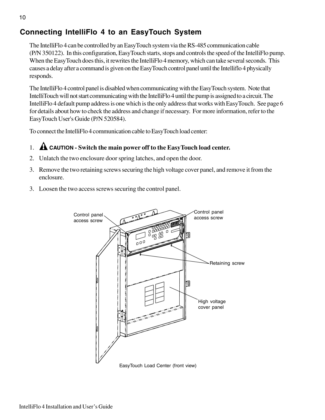 Pentair 4/160, 4/100 important safety instructions Connecting IntelliFlo 4 to an EasyTouch System 