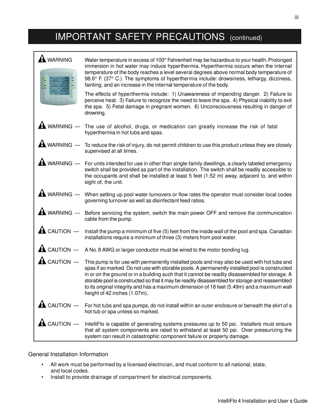 Pentair 4/100, 4/160 important safety instructions Important Safety Precautions 