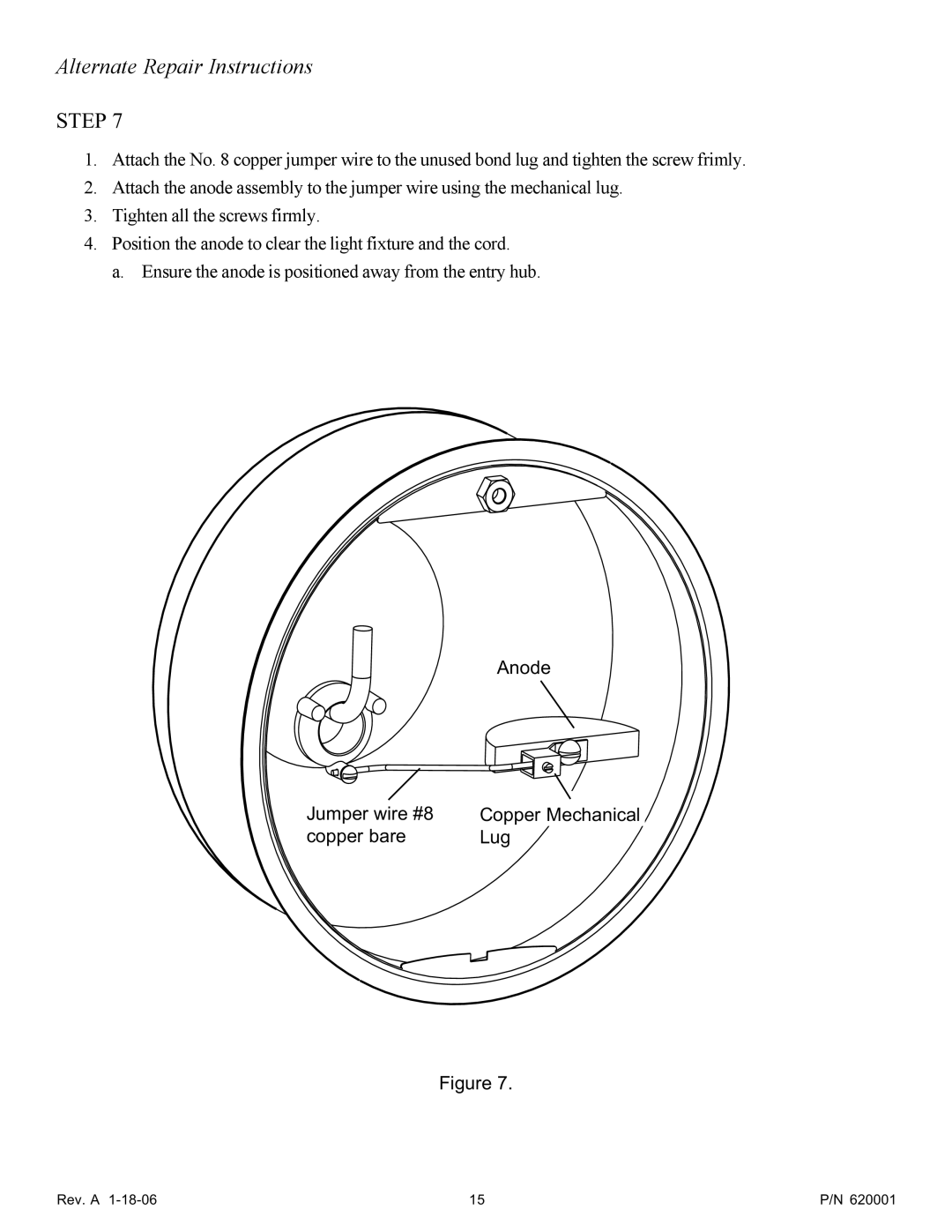 Pentair 620001 important safety instructions Anode Jumper wire #8 Copper Mechanical Copper bare Lug 