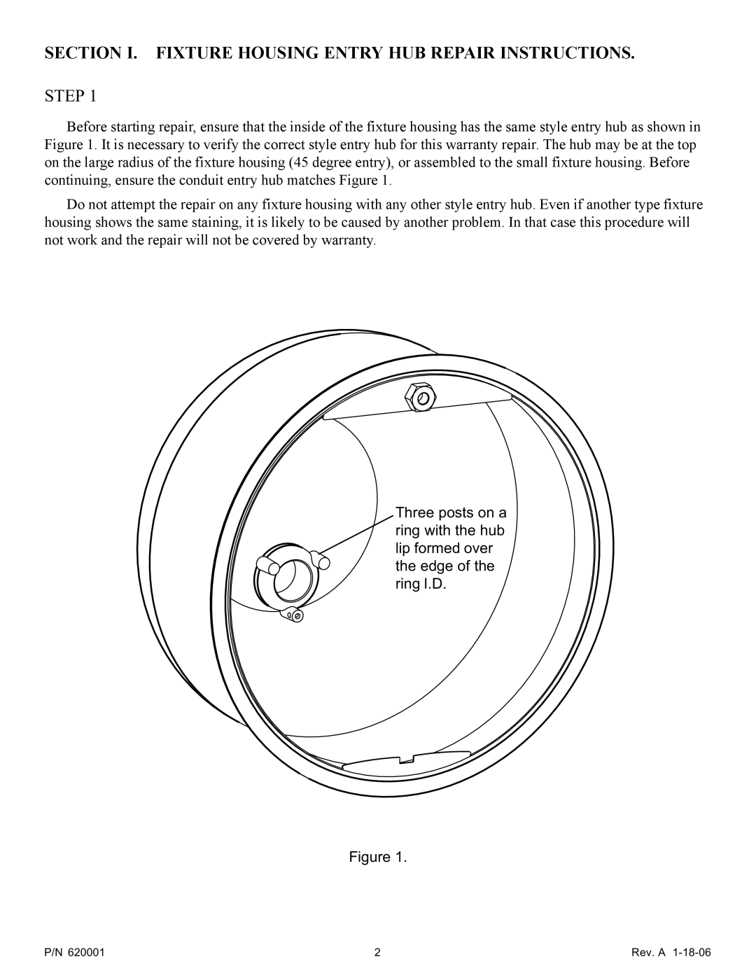 Pentair 620001 important safety instructions Section I. Fixture Housing Entry HUB Repair Instructions 