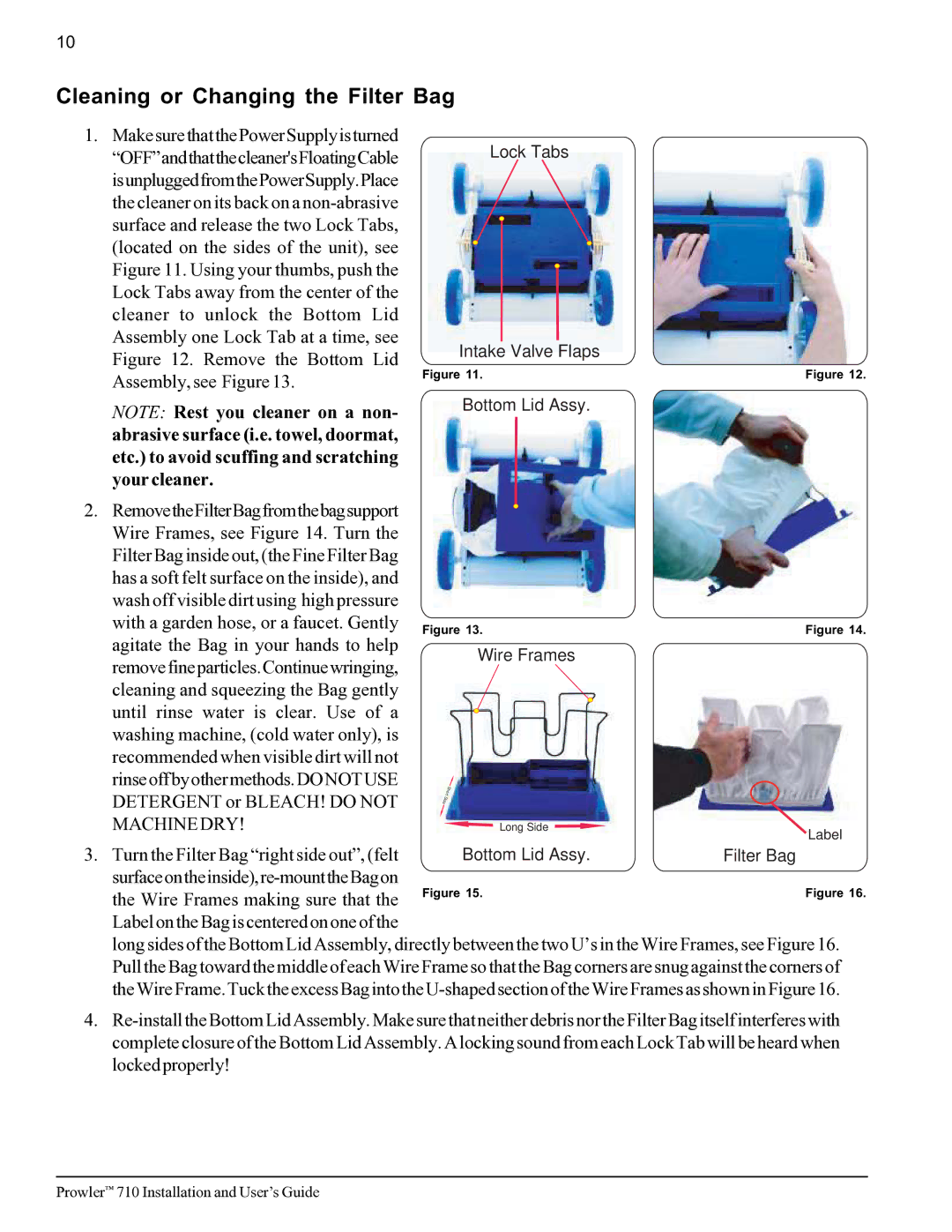 Pentair 710 important safety instructions Cleaning or Changing the Filter Bag 