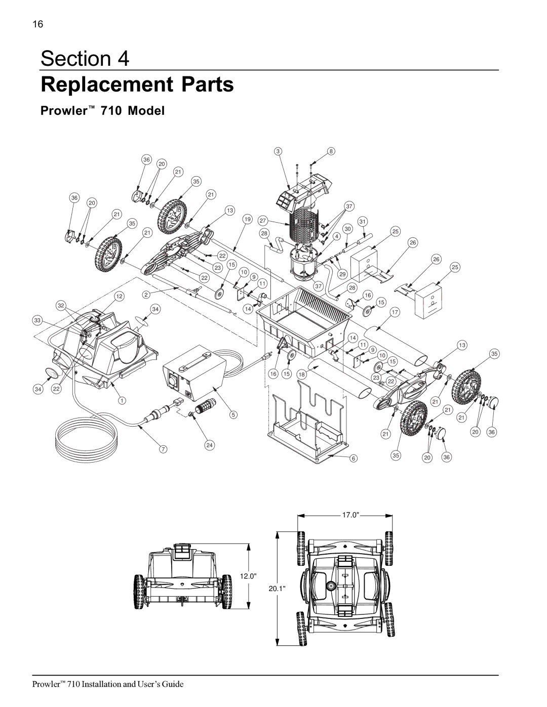 Pentair important safety instructions Section Replacement Parts, Prowler 710 Model 