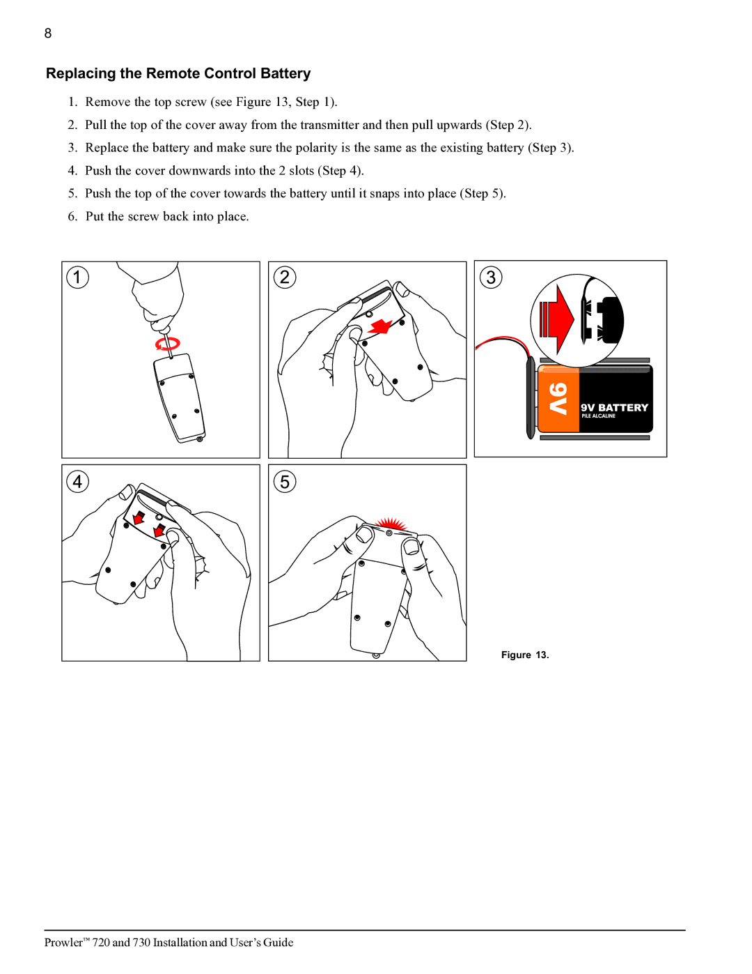 Pentair 730, 720 important safety instructions Replacing the Remote Control Battery 