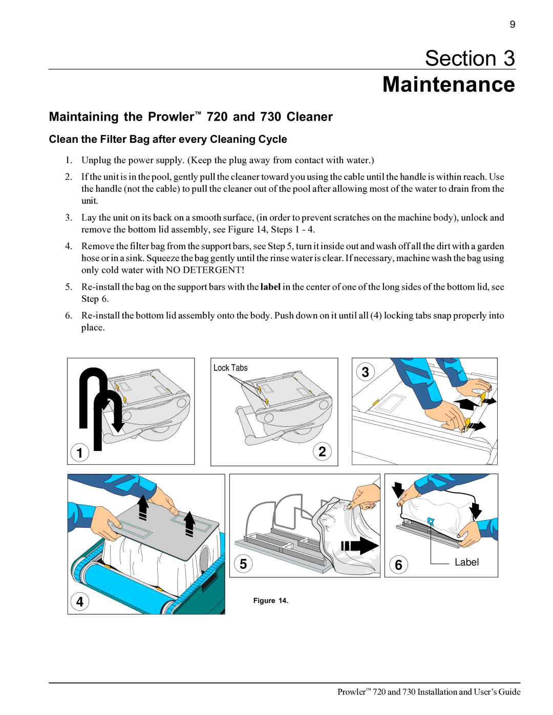 Pentair important safety instructions Section Maintenance, Maintaining the Prowler 720 and 730 Cleaner 