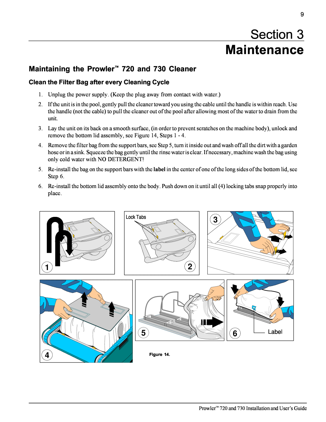 Pentair important safety instructions Section Maintenance, Maintaining the Prowler 720 and 730 Cleaner 