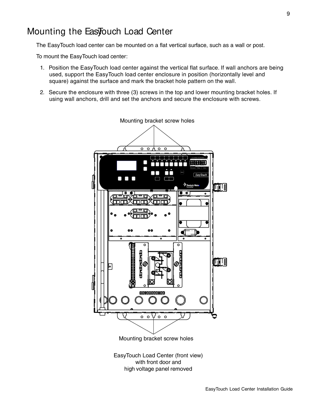 Pentair 8 and 4 important safety instructions Mounting the EasyTouch Load Center 