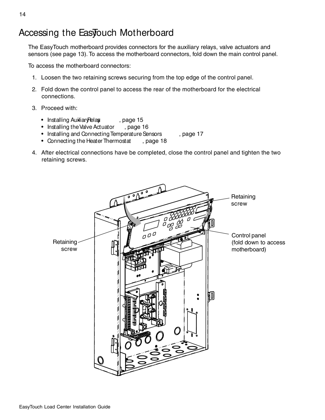 Pentair 8 and 4 important safety instructions Accessing the EasyTouch Motherboard 