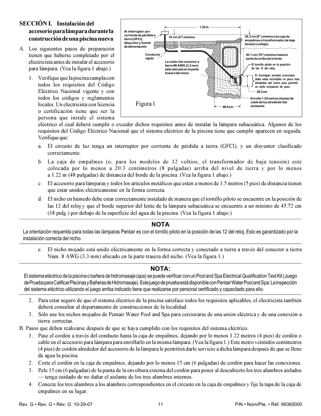 Pentair Amerlite Sección I. Instalación del, Accesorioparalámparadurantela, Construccióndeunapiscinanueva 