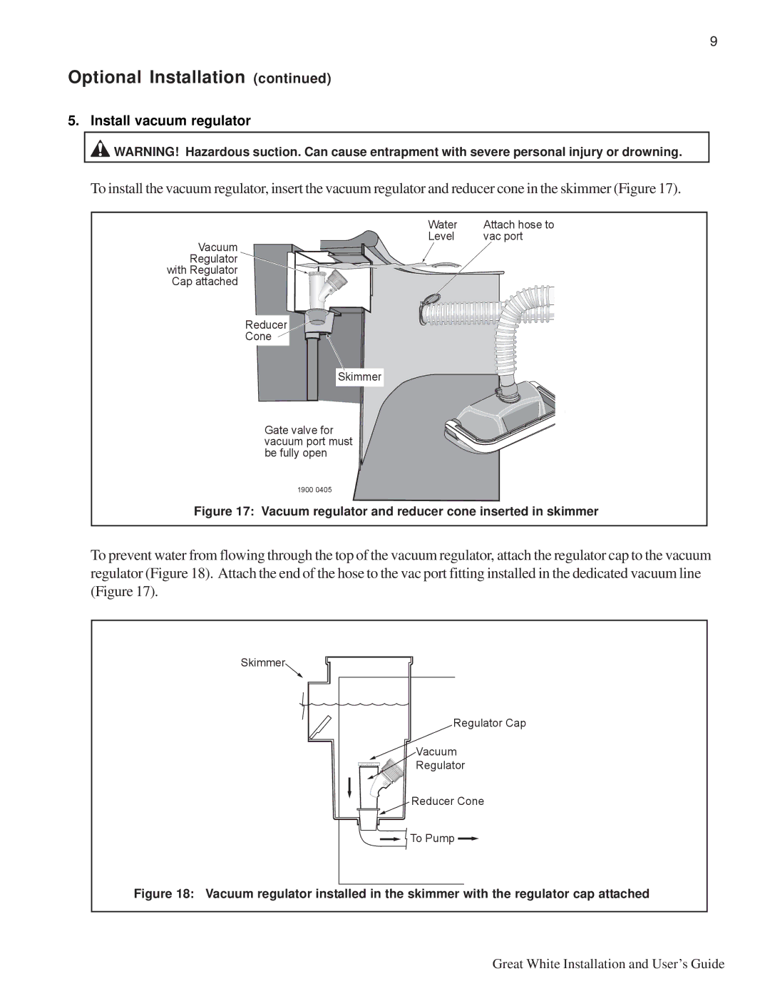 Pentair Automatic Pool Cleaner important safety instructions Vacuum regulator and reducer cone inserted in skimmer 