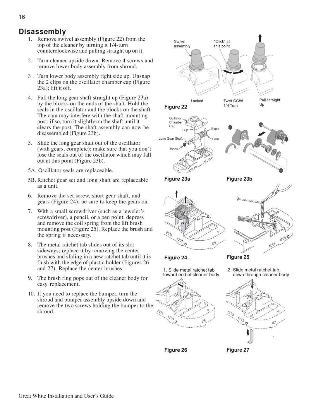 Pentair Automatic Pool Cleaner important safety instructions Disassembly 