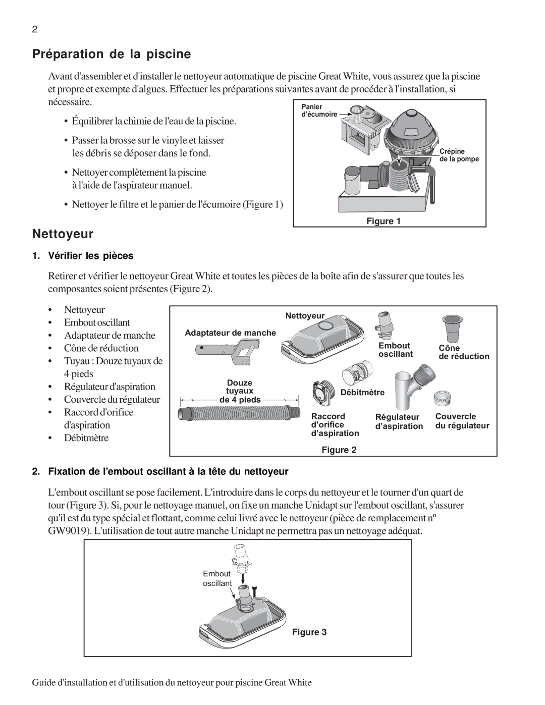 Pentair Automatic Pool Cleaner important safety instructions Préparation de la piscine, Nettoyeur 