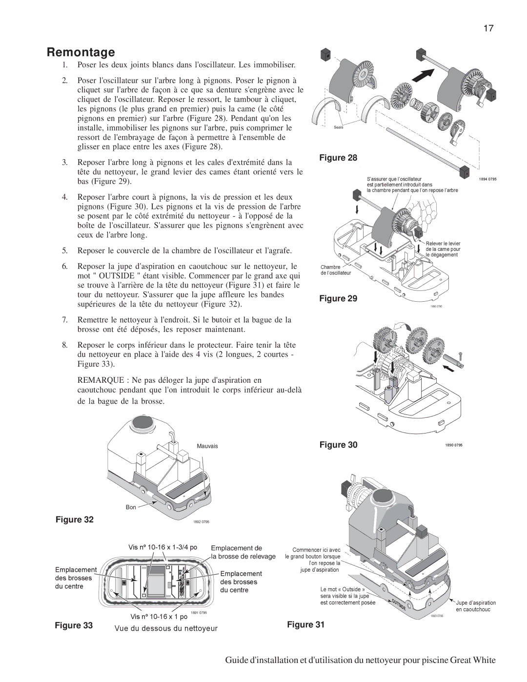 Pentair Automatic Pool Cleaner important safety instructions Remontage, Vue du dessous du nettoyeur 