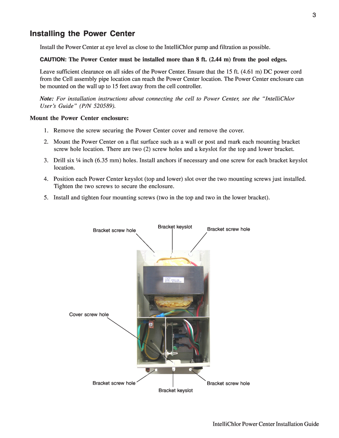 Pentair C40, C20 important safety instructions Installing the Power Center, Mount the Power Center enclosure 