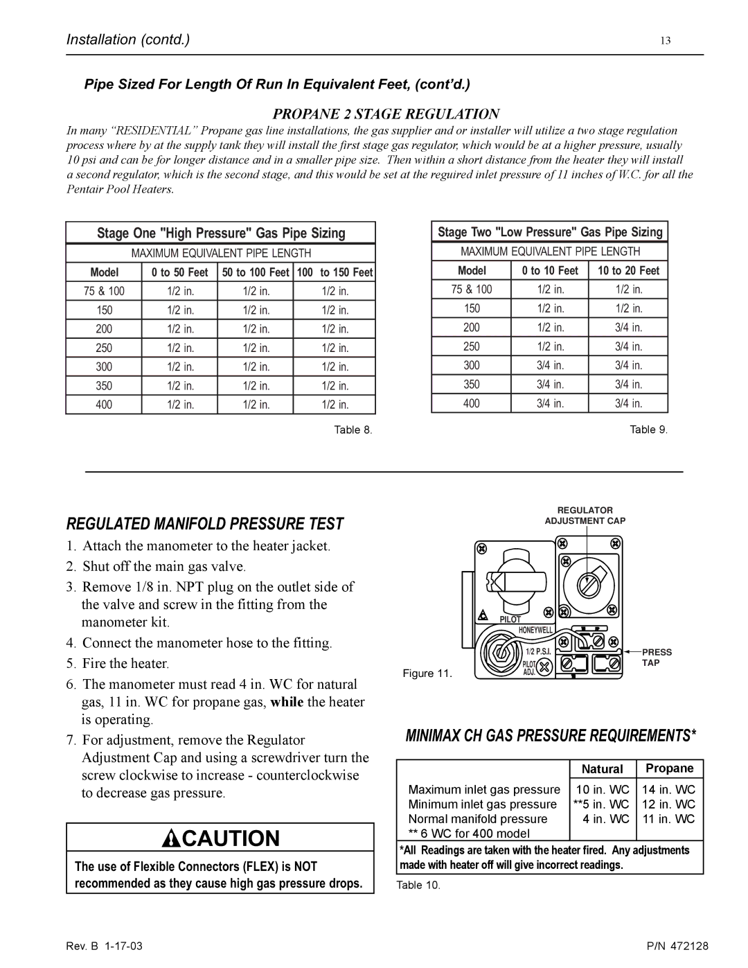 Pentair CH installation manual Regulated Manifold Pressure Test 