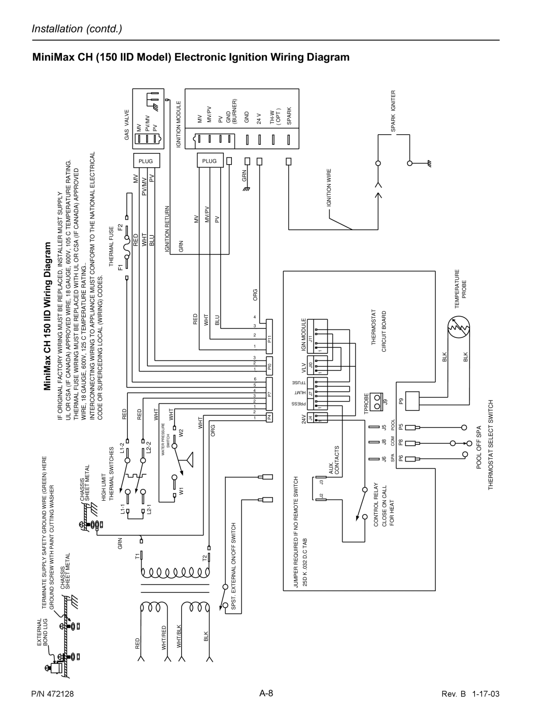 Pentair CH installation manual Electronic Ignition Wiring, Diagram 