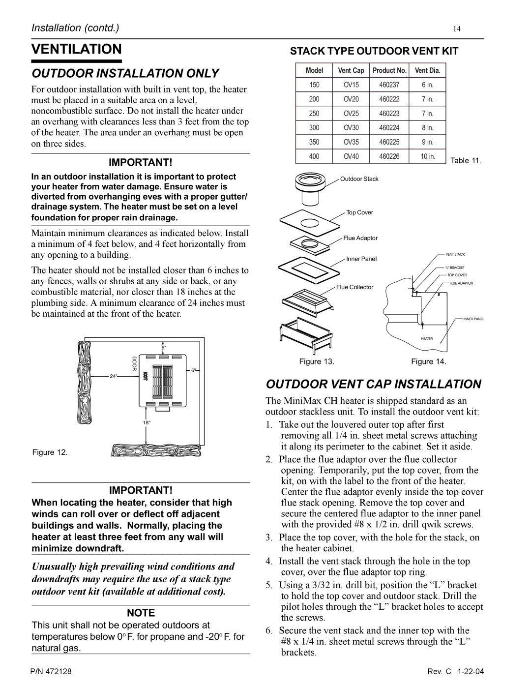 Pentair CH installation manual Ventilation, Outdoor Installation only 