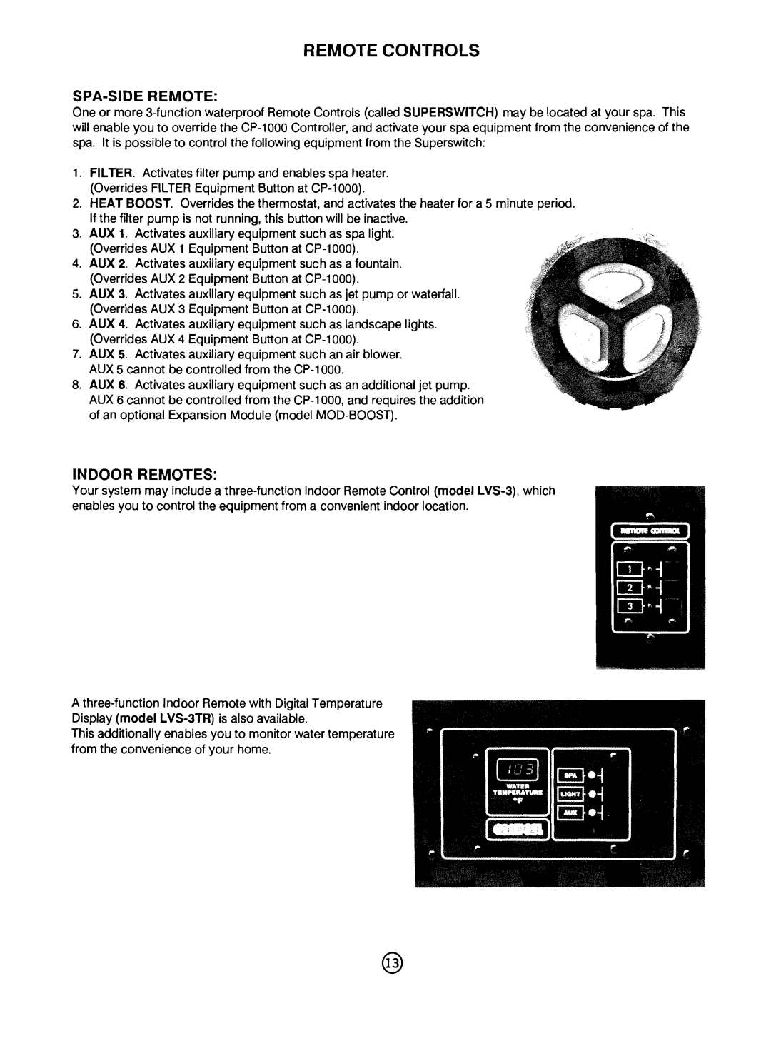 Pentair CP-1000 important safety instructions Remote Controls, SPA-SIDE Remote, Indoor Remotes 