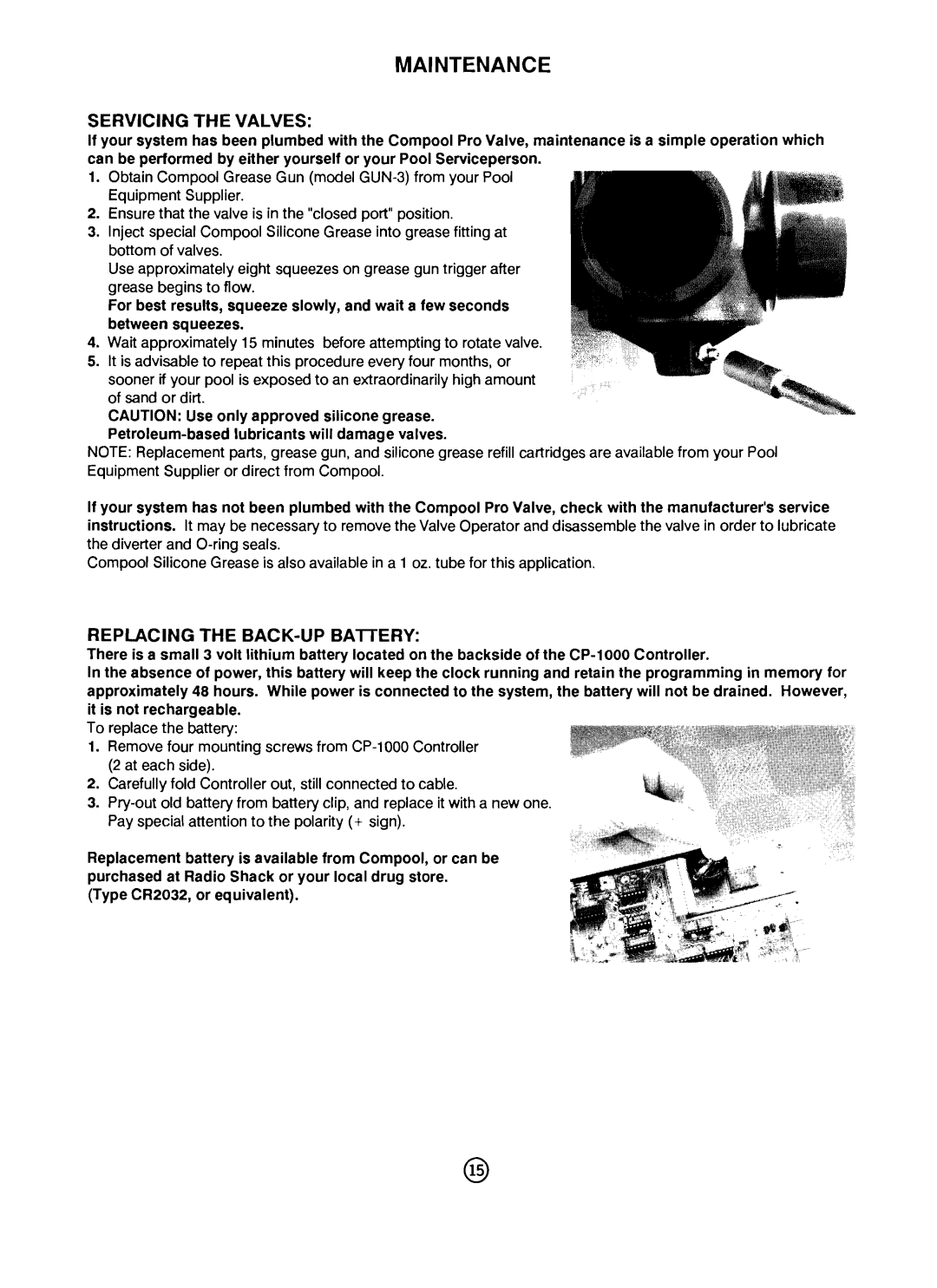 Pentair CP-1000 important safety instructions Maintenance, Servicing the Valves 