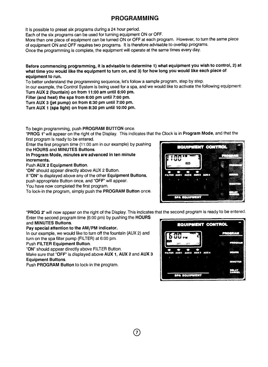 Pentair CP-1000 important safety instructions Programming 