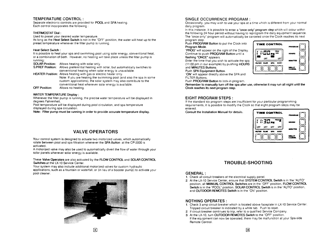 Pentair CP-2000 Valve Operators, Trouble-Shooting, Temperature Control, Single Occurrence Program, Eight Program Steps 