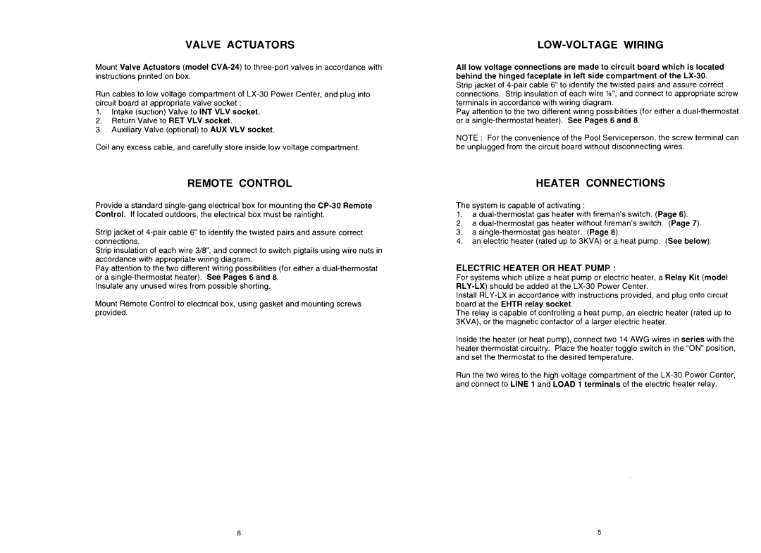 Pentair CP30 Valve Actuators, Remote Control, LOW-VOLTAGE Wiring, Heater Connections, Electric Heater or Heat Pump 