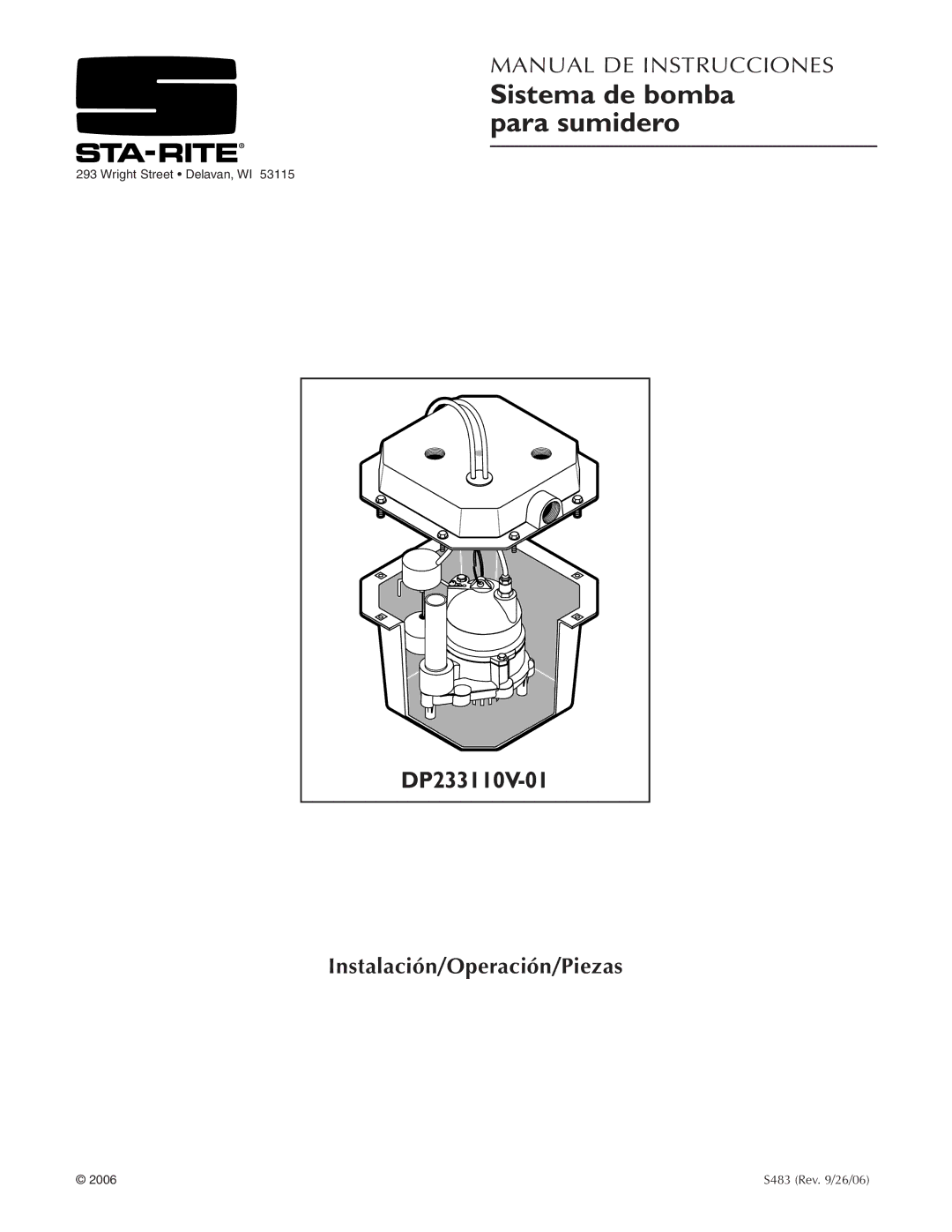 Pentair DP233110V owner manual Sistema de bomba para sumidero 