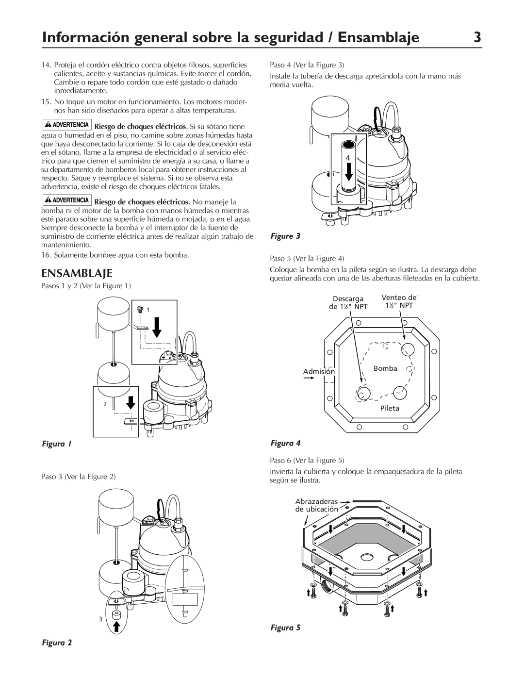 Pentair DP233110V owner manual Información general sobre la seguridad / Ensamblaje 