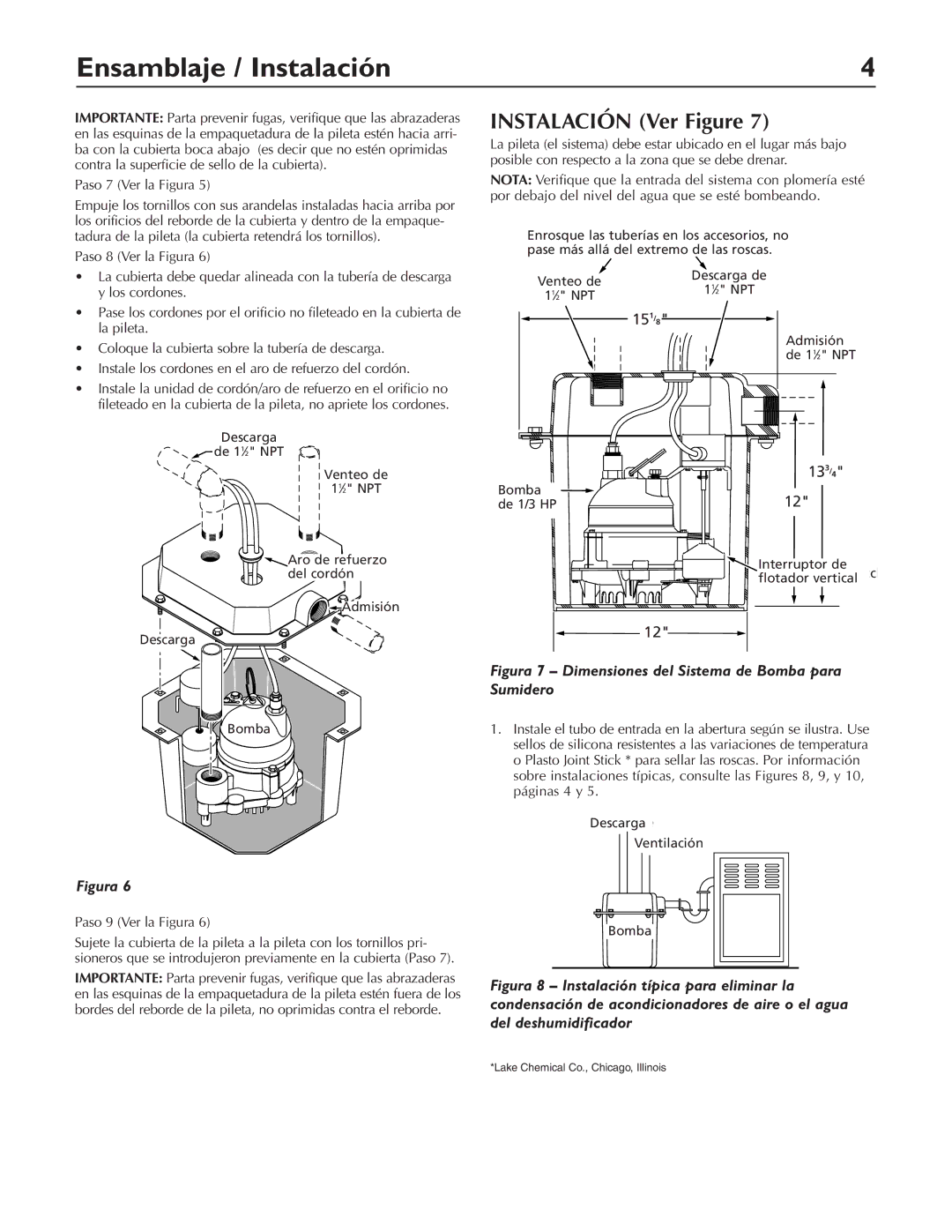 Pentair DP233110V owner manual Ensamblaje / Instalación, Paso 7 Ver la Figura 