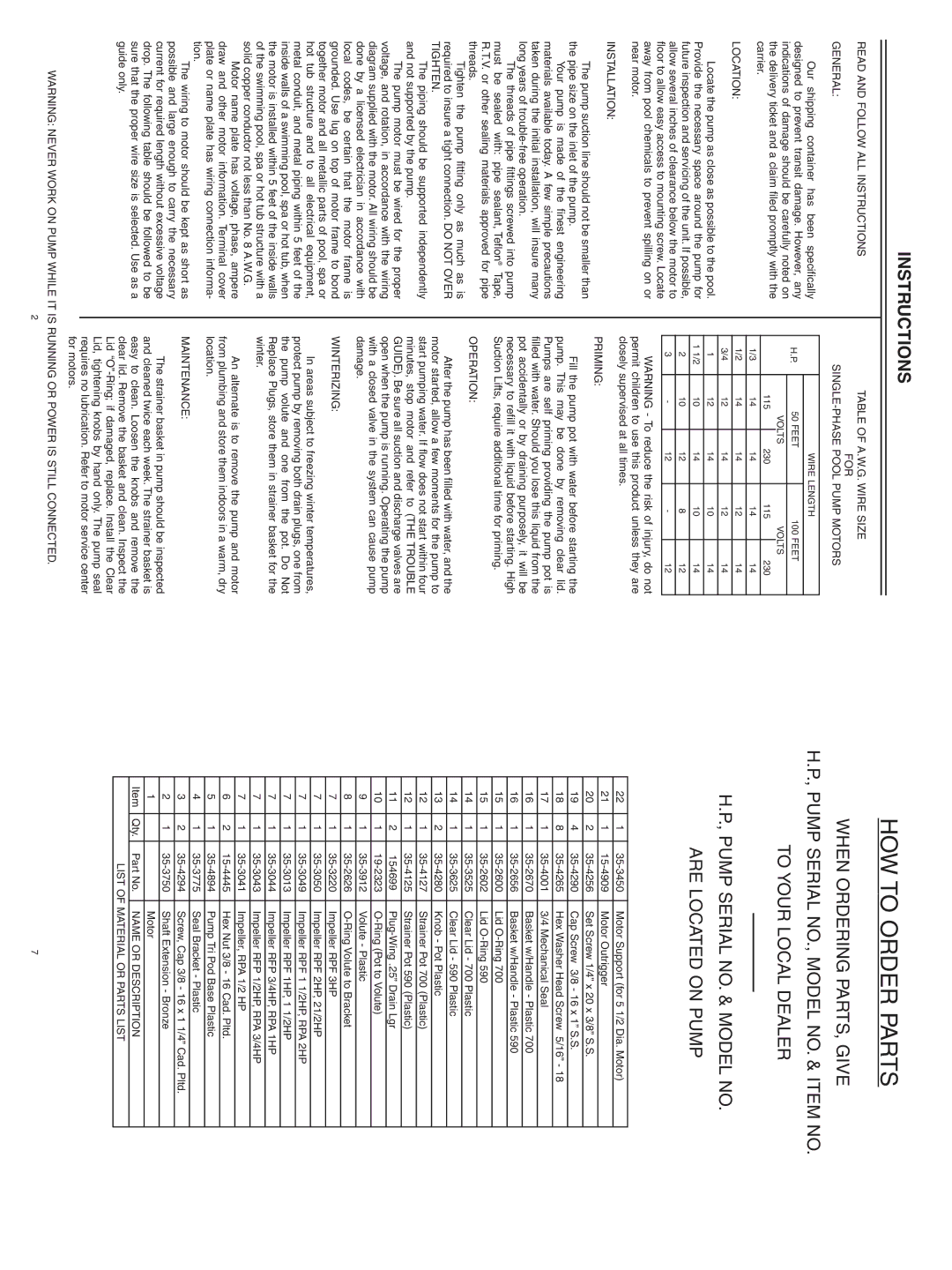 Pentair Energy Master Read and Follow ALL Instructions General, Location, Installation, Priming, Operation, Winterizing 