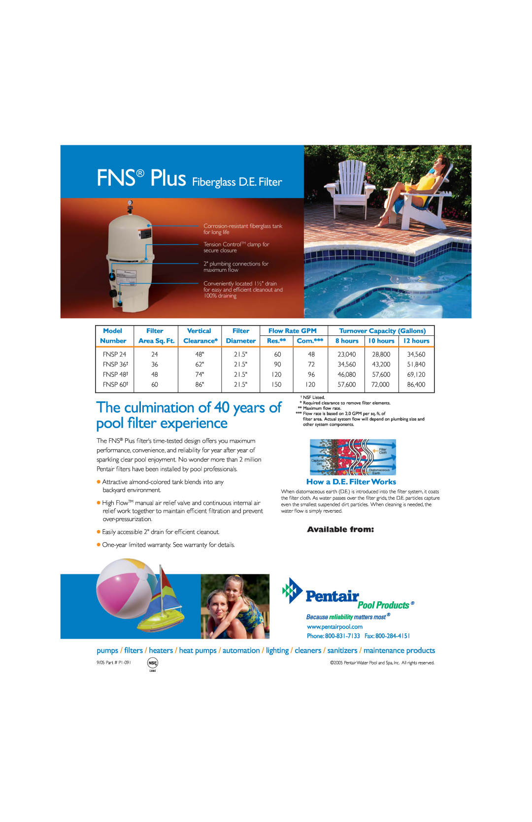 Pentair manual pool filter experience, FNS Plus Fiberglass D.E. Filter, The culmination of 40 years of, Available from 