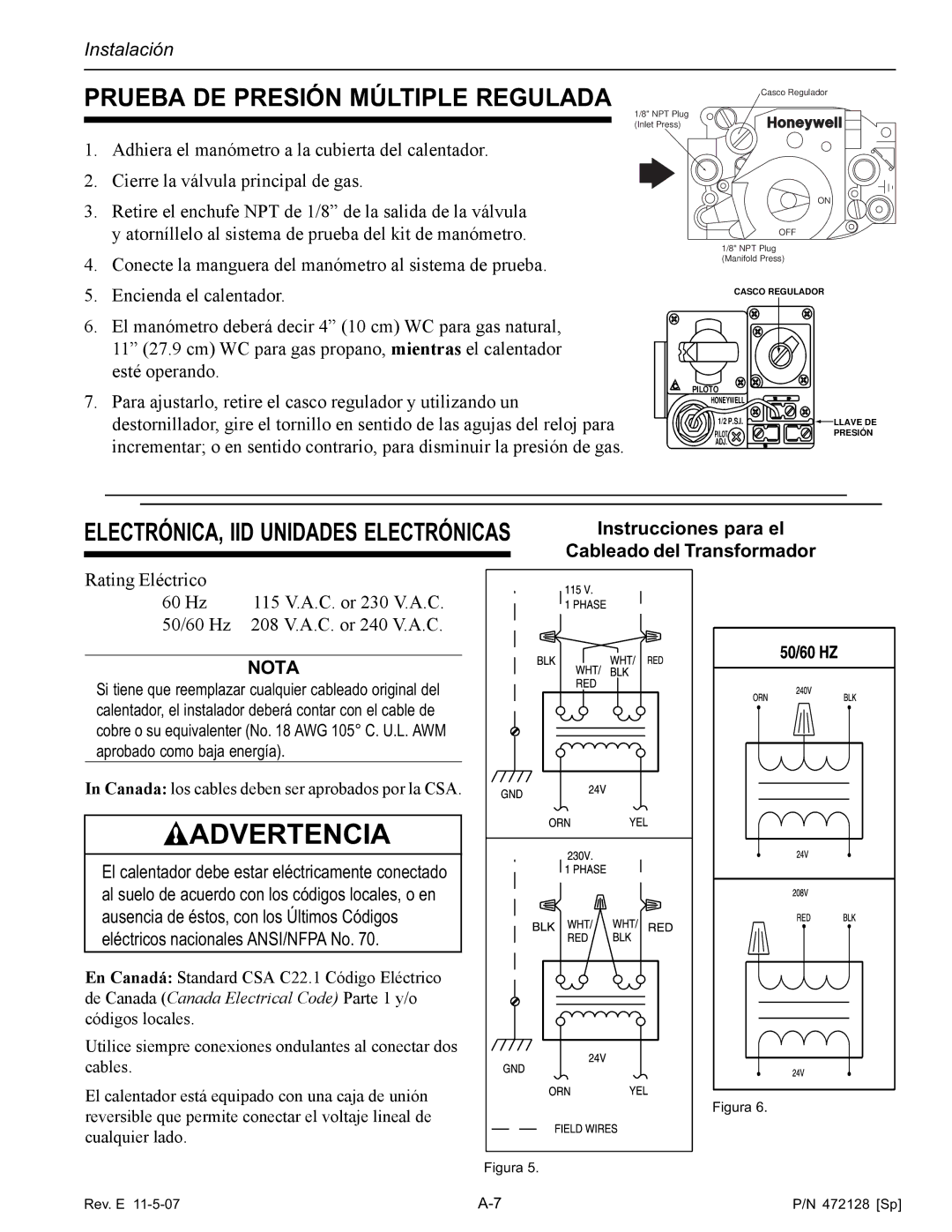 Pentair Hot Tub manual Prueba DE Presión Múltiple Regulada, Instalación, Instrucciones para el Cableado del Transformador 