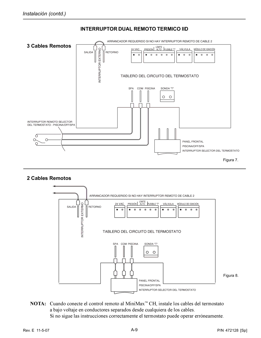 Pentair Hot Tub manual Interruptor Dual Remoto Termico IID, Cables Remotos 