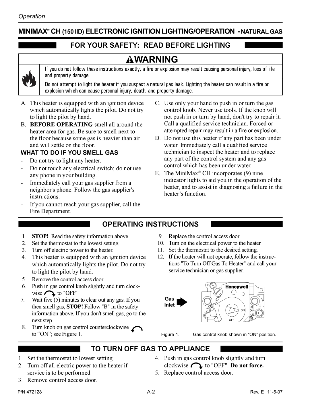 Pentair Hot Tub manual Operating Instructions, To Turn OFF GAS to Appliance, Operation 