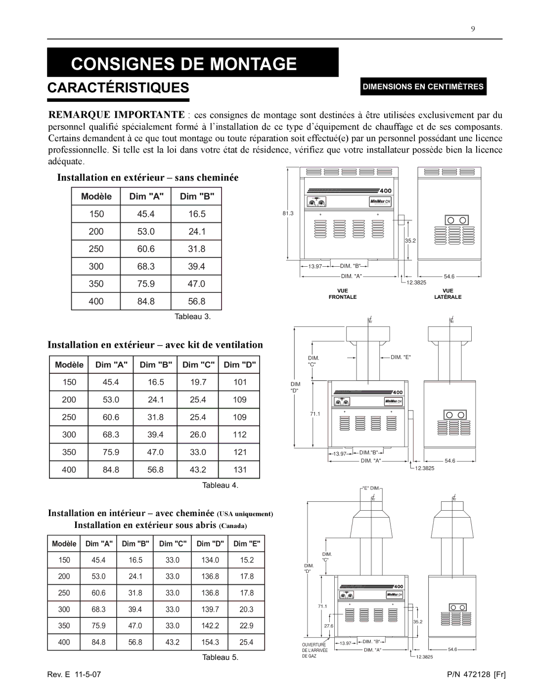 Pentair Hot Tub manual Caractéristiques, Installation en extérieur sans cheminée 