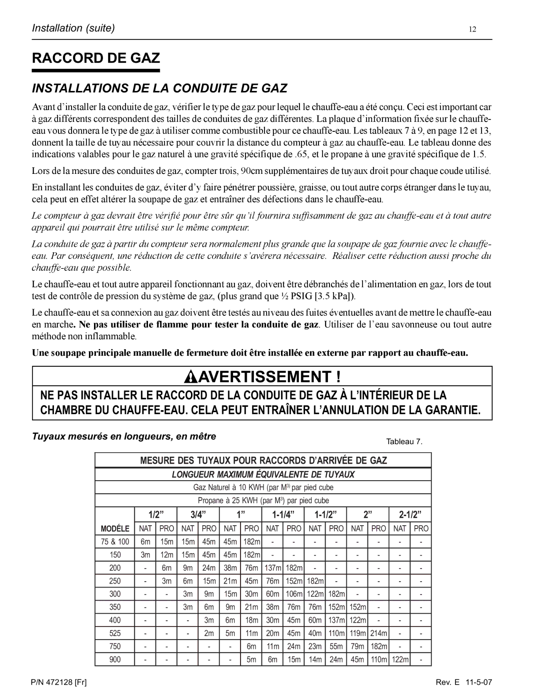 Pentair Hot Tub manual Raccord DE GAZ, Installations DE LA Conduite DE GAZ 